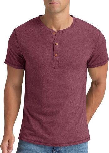 AIMEILGOT MENS HENLEY قمصان قصيرة بأكمام قصيرة غسلت القمصان الرجعية النحيف ناعم القطن الكلاسيكي الصيف المحملات الأساسية in Kuwait