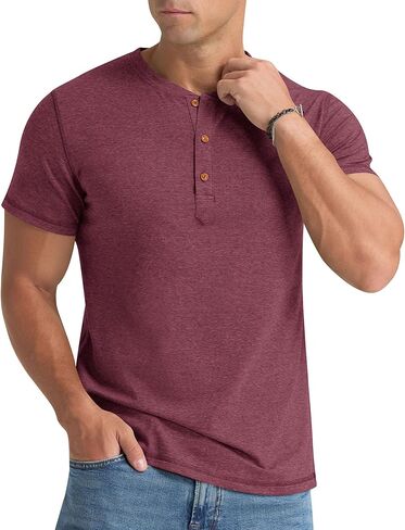 AIMEILGOT MENS HENLEY قمصان قصيرة بأكمام قصيرة غسلت القمصان الرجعية النحيف ناعم القطن الكلاسيكي الصيف المحملات الأساسية in Kuwait