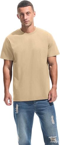 VEIISAR Men's Midweight Crew Neck T-Shirt - 210GSM Soft Cotton Blend, Regular Fit for Cooling Comfort in Saudi Arabia