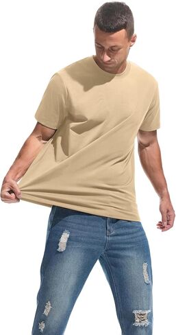 VEIISAR Men's Midweight Crew Neck T-Shirt - 210GSM Soft Cotton Blend, Regular Fit for Cooling Comfort in Saudi Arabia