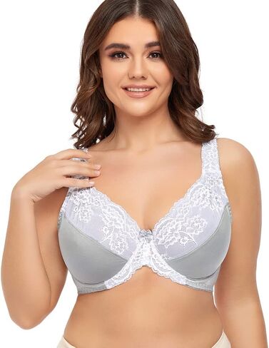 Women's Bras Sexy Lace Full Coverage Plus Size Underwire Non Padded Minimizer in Saudi Arabia