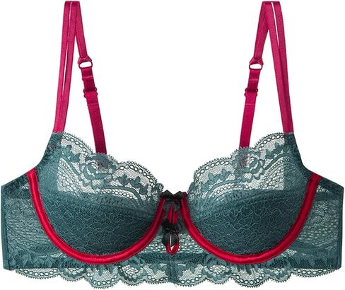 Women's Unlined Lace Balconette Bra Sheer Mesh Underwire Demi Cup Lightweight Support with Natural Push Up Effect in Kuwait