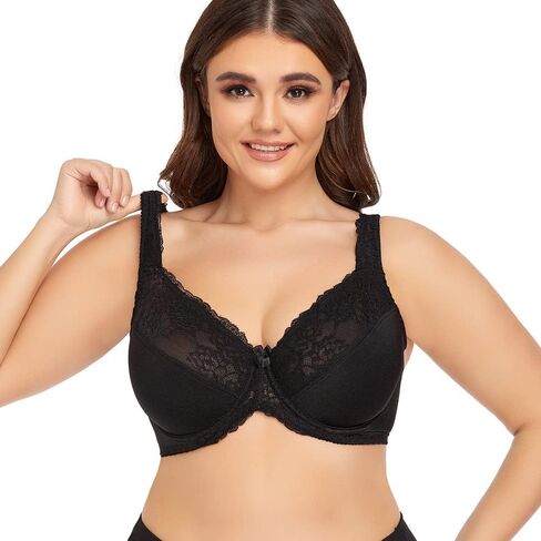 Women's Bras Sexy Lace Full Coverage Plus Size Underwire Non Padded Minimizer in Saudi Arabia