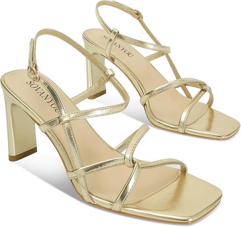 SOVANYOU Women's Heels Square Open Toe Strappy Heels Chunky High Heel Ankle Strap Heeled Sandals Comfort Dress Party Shoes in Kuwait