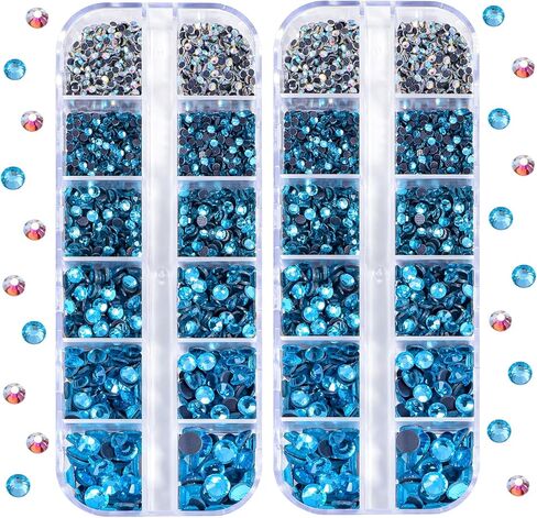 Blinginbox الإصلاح العاجل حجر الراين 2 صندوق إجمالي 5200 قطعة حجم مختلط بلورات زجاجية مستديرة لصنع المجوهرات (كريستال) in Kuwait