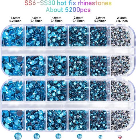 Blinginbox الإصلاح العاجل حجر الراين 2 صندوق إجمالي 5200 قطعة حجم مختلط بلورات زجاجية مستديرة لصنع المجوهرات (كريستال) in Kuwait