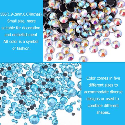 Blinginbox الإصلاح العاجل حجر الراين 2 صندوق إجمالي 5200 قطعة حجم مختلط بلورات زجاجية مستديرة لصنع المجوهرات (كريستال) in Kuwait