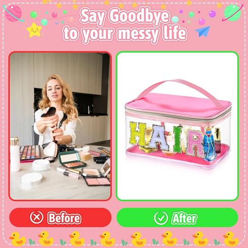 خطاب تشنيل أكياس مكياج صافية ، حقيبة شعر وردية وردية preppy تشنيل تصحيح حقيبة مستحضرات السفر مع مقبض السوست in Kuwait