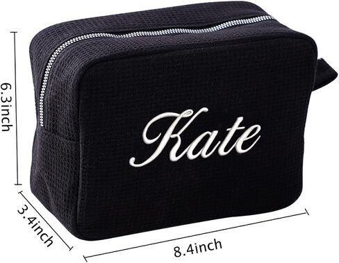 GOPHIE Personalized Embroidered Makeup Bag,Custom Waffle Fabric Cosmetic Pouch for Women, Travel Makeup Pouch (1, White) in Kuwait