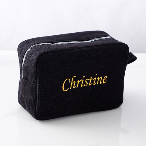 GOPHIE Personalized Embroidered Makeup Bag,Custom Waffle Fabric Cosmetic Pouch for Women, Travel Makeup Pouch (1, White) in Kuwait