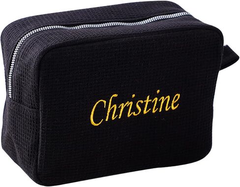 GOPHIE Personalized Embroidered Makeup Bag,Custom Waffle Fabric Cosmetic Pouch for Women, Travel Makeup Pouch (1, White) in Kuwait