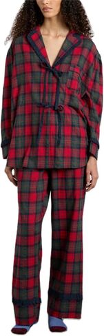 Thopavenoir Women 2 Piece Christmas Pajamas Set Cute Bow Tie Long Sleeve Button Down Shirt High Waist Wide Leg Pants Pj Set in Kuwait