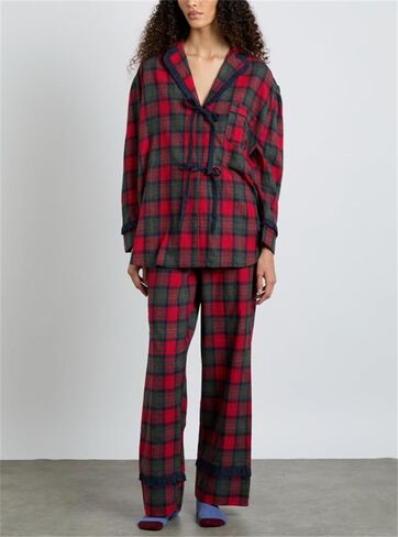 Thopavenoir Women 2 Piece Christmas Pajamas Set Cute Bow Tie Long Sleeve Button Down Shirt High Waist Wide Leg Pants Pj Set in Kuwait