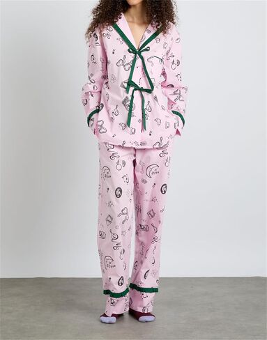 Thopavenoir Women 2 Piece Christmas Pajamas Set Cute Bow Tie Long Sleeve Button Down Shirt High Waist Wide Leg Pants Pj Set in Kuwait