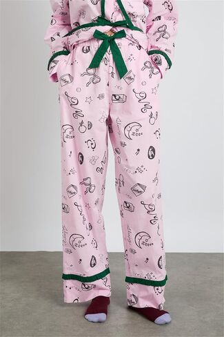 Thopavenoir Women 2 Piece Christmas Pajamas Set Cute Bow Tie Long Sleeve Button Down Shirt High Waist Wide Leg Pants Pj Set in Kuwait