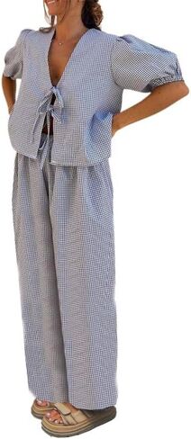 Thopavenoir Women 2 Piece Christmas Pajamas Set Cute Bow Tie Long Sleeve Button Down Shirt High Waist Wide Leg Pants Pj Set in Kuwait