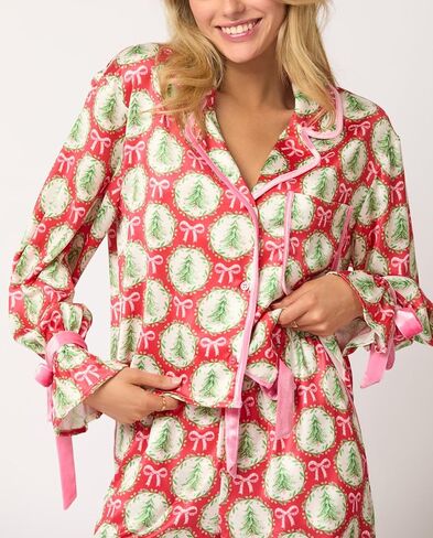 Argeousgor Women 2 Piece Christmas Pajamas Set Bow Tie Long Sleeve Button Shirts Ruffle Pants Cute Pjs Sets Sleepwear in Saudi Arabia