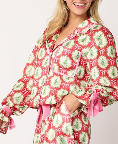 Argeousgor Women 2 Piece Christmas Pajamas Set Bow Tie Long Sleeve Button Shirts Ruffle Pants Cute Pjs Sets Sleepwear in Saudi Arabia