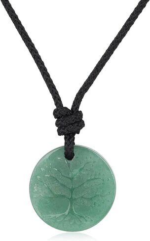 COAI Tree of Life Necklace Green Aventurine Pendant, Adjustable Nylon Cord/Leather Necklace for Men Women in Saudi Arabia