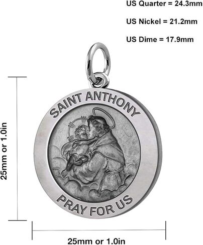 المجوهرات الأمريكية والأحجار الكريمة 925 Sterling Silver Saint Anthony 1in قلادة قلادة مستديرة ، من 18 و 24in in Saudi Arabia