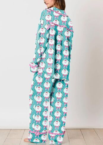 Argeousgor Women 2 Piece Christmas Pajamas Set Bow Tie Long Sleeve Button Shirts Ruffle Pants Cute Pjs Sets Sleepwear in Saudi Arabia