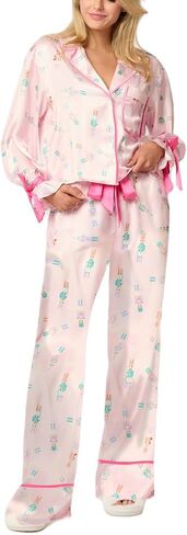 Argeousgor Women 2 Piece Christmas Pajamas Set Bow Tie Long Sleeve Button Shirts Ruffle Pants Cute Pjs Sets Sleepwear in Saudi Arabia