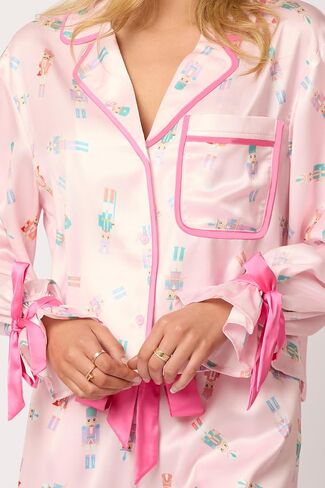 Argeousgor Women 2 Piece Christmas Pajamas Set Bow Tie Long Sleeve Button Shirts Ruffle Pants Cute Pjs Sets Sleepwear in Saudi Arabia