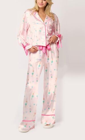 Argeousgor Women 2 Piece Christmas Pajamas Set Bow Tie Long Sleeve Button Shirts Ruffle Pants Cute Pjs Sets Sleepwear in Saudi Arabia