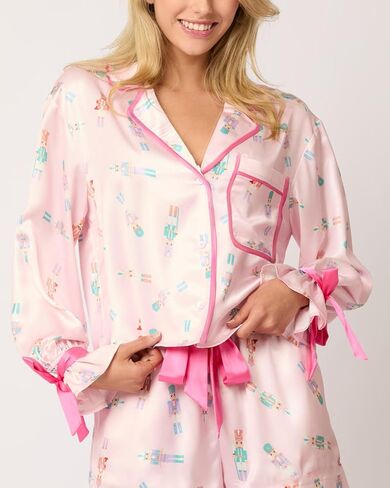 Argeousgor Women 2 Piece Christmas Pajamas Set Bow Tie Long Sleeve Button Shirts Ruffle Pants Cute Pjs Sets Sleepwear in Saudi Arabia