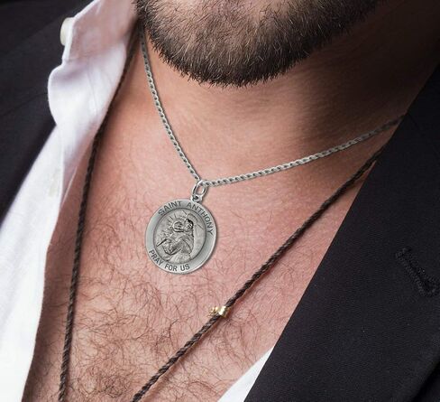 المجوهرات الأمريكية والأحجار الكريمة 925 Sterling Silver Saint Anthony 1in قلادة قلادة مستديرة ، من 18 و 24in in Saudi Arabia