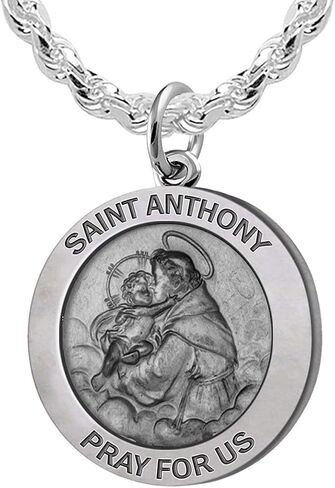 US Jewels And Gems Men's 925 Sterling Silver Saint Anthony 1in Antique Finish Round Pendant Necklace, 18in to 24in in Saudi Arabia