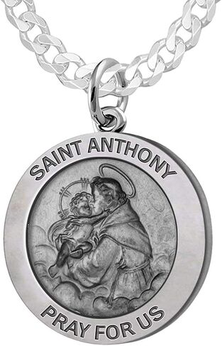 US Jewels And Gems Men's 925 Sterling Silver Saint Anthony 1in Antique Finish Round Pendant Necklace, 18in to 24in in Saudi Arabia
