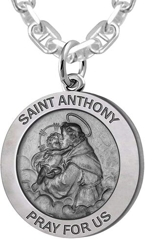 US Jewels And Gems Men's 925 Sterling Silver Saint Anthony 1in Antique Finish Round Pendant Necklace, 18in to 24in in Saudi Arabia