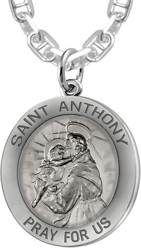 US Jewels And Gems Men's 925 Sterling Silver Saint Anthony 1in Antique Finish Round Pendant Necklace, 18in to 24in in Saudi Arabia