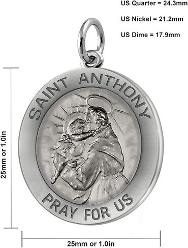 US Jewels And Gems Men's 925 Sterling Silver Saint Anthony 1in Antique Finish Round Pendant Necklace, 18in to 24in in Saudi Arabia