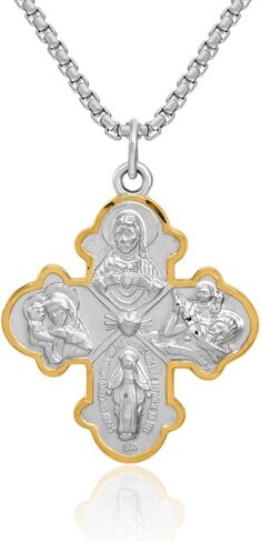 IceCarats 925 Sterling Silver Four Way Holy Cross Religious Medal Necklace Christian Pendant Scapular Charm in Kuwait