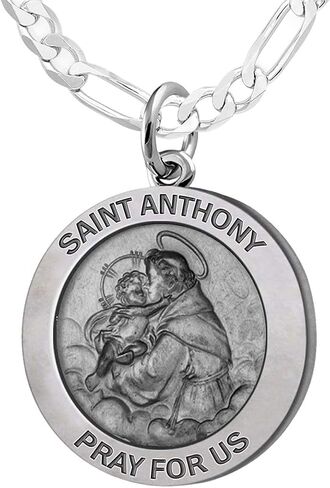 US Jewels And Gems Men's 925 Sterling Silver Saint Anthony 1in Antique Finish Round Pendant Necklace, 18in to 24in in Saudi Arabia