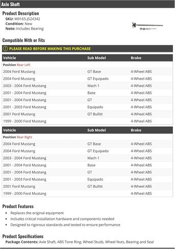 عمود المحور الخلفي-متوافق مع 1999-2004 فورد موستانج مع ABS 4 عجلات in Saudi Arabia