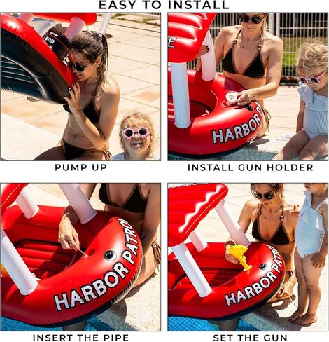 Zone Tech Inflatable Patrol Boat Pool Float and Harbor Master Boat Pool Float Ride On Fun Water Toy Squirter in Kuwait