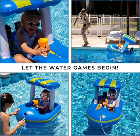Zone Tech Inflatable Patrol Boat Pool Float and Harbor Master Boat Pool Float Ride On Fun Water Toy Squirter in Kuwait