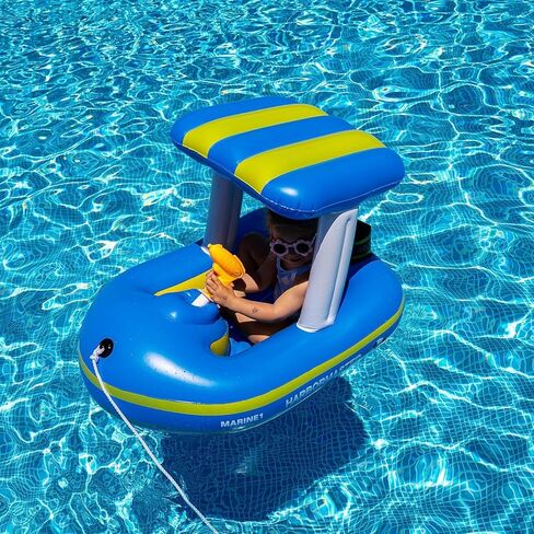 Zone Tech Inflatable Patrol Boat Pool Float and Harbor Master Boat Pool Float Ride On Fun Water Toy Squirter in Kuwait