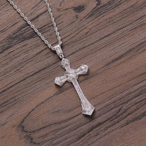 14K Gold Over S925 Vintage Cross Pendant with Sparkling Pavé Moissanite – Distinctive Hip-Hop Men's Necklace, The beautiful Gift for Birthdays & Special Occasions,Father's Day Gift in Saudi Arabia