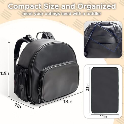 حقيبة ظهر صغيرة حفاضات مع حقيبة حفاضات على ظهر حقيبة الظهر من وسادة تتغير مع فتحة 180 درجة ، جيوب معزولة ، أشرطة عربات ، حقيبة ظهر للأطفال أسود للفتيات فتي in Kuwait
