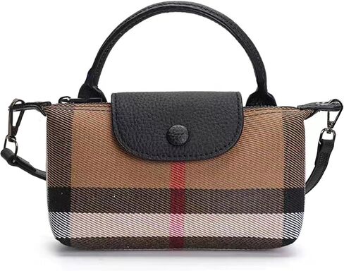 Mini Plaid Canvas Handbag for Women PU Leather Top Handle Checked Bucket Hand Bag in Saudi Arabia