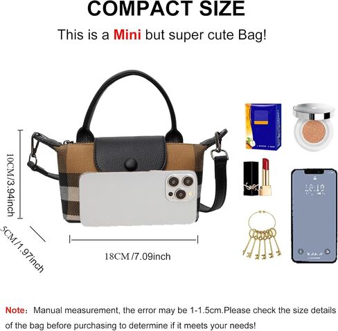 Mini Plaid Canvas Handbag for Women PU Leather Top Handle Checked Bucket Hand Bag in Saudi Arabia
