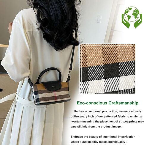 Mini Plaid Canvas Handbag for Women PU Leather Top Handle Checked Bucket Hand Bag in Saudi Arabia