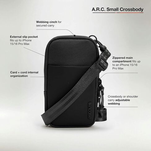 Incase A.R.C. Small Crossbody Bag, Recycled Polyester, Fits iPhone Pro Max, External Pocket, Adjustable Strap, Travel Sling in Saudi Arabia