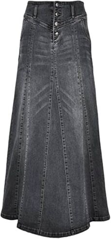 الأرداف الملتوية للنساء الرجعية A-LINE FISHLACTION LONG DENIM SKIRT WIND'S LARGE BODY DENIM TRIMER LONG SKIRT in Kuwait
