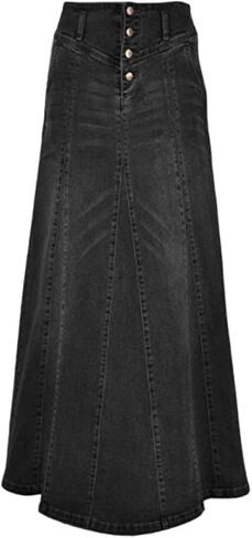 الأرداف الملتوية للنساء الرجعية A-LINE FISHLACTION LONG DENIM SKIRT WIND'S LARGE BODY DENIM TRIMER LONG SKIRT in Kuwait