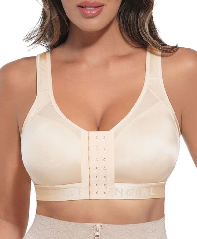 FeelinGirl Front Closure Post Surgery Compression Bra with Adjustable Straps Wireless Breast Augmentation Post Op Bras in Saudi Arabia